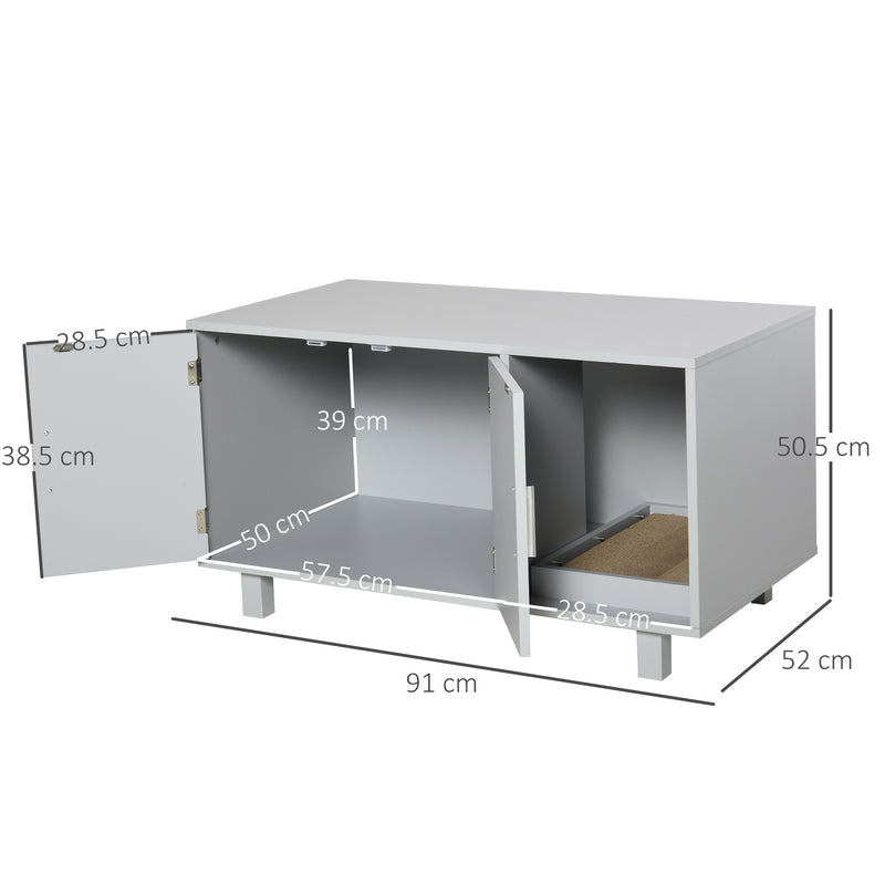 PawHut Cat Litter Box Enclosure & House w/ Nightstand/End Table Design, Grey
