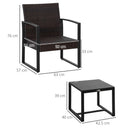 Outsunny 3 Pieces Rattan Patio Bistro Set 2 Chairs Coffee Side Table Set