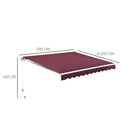 Outsunny Garden Sun Shade Canopy Retractable Awning, 3 x 2.5m, Wine Red