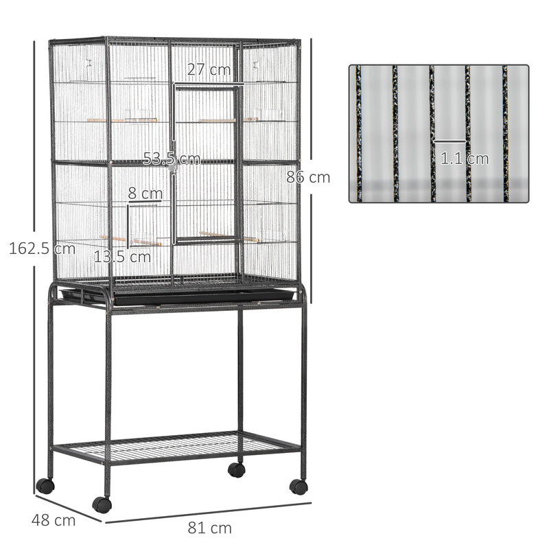 PawHut Rolling Bird Cage w/ Detachable stand Storage Shelf  Wood Perch Food Cup