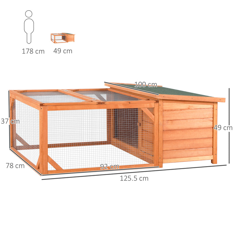 PawHut Rabbit Hutch with Run Small Animal Guinea Pig House with Openable Roof