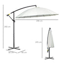 Outsunny 3(m) Cantilever Shanghai Parasol w/ Crank Handle, Cross Base, Off-White