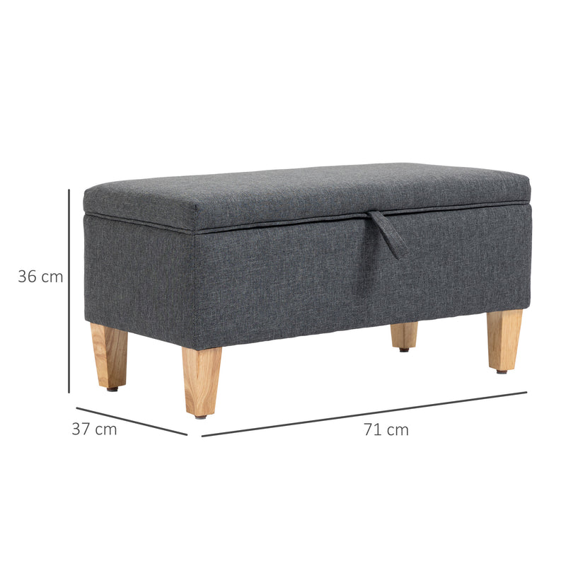 HOMCOM Linen Storage Ottoman Box Toy Chest Footstool with Rubberwood Legs