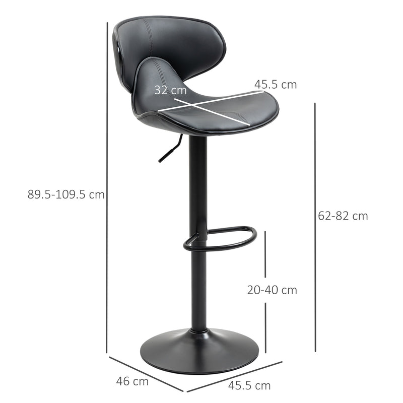 HOMCOM Grey Adjustable Swivel Bar Stools Set of 2, Barstools for Counter Bar
