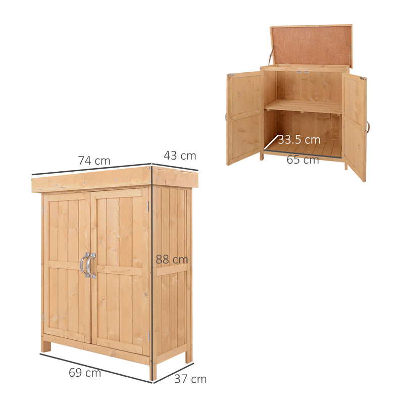 Outsunny Wooden Garden Shed Double Door Tool Storage House, 74x43x88cm, Natural