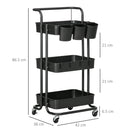 HOMCOM 3-Tier Utility Cart, Rolling Serving Trolley with Baskets and Hooks
