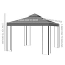 Outsunny 3m x 3m Outdoor Decorative Garden Gazebo Canopy Steel Frame - Grey