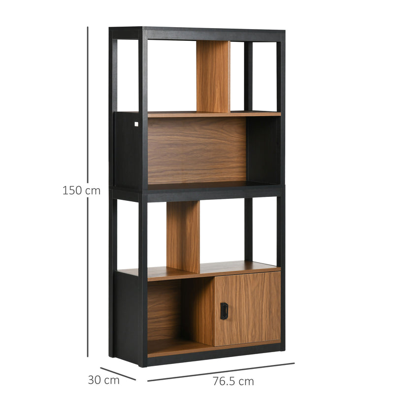 HOMCOM 4-Tier Bookshelf Freestanding Bookcase W/ Storage for Study Walnut Brown