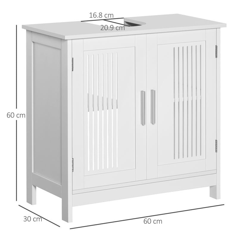 kleankin White Bathroom Pedestal Under Sink Cabinet with Storage Shelf & 2 Doors