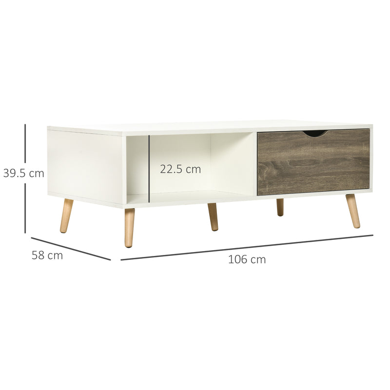 HOMCOM Modern Coffee Tables for Living Room w/ Storage Shelves, White