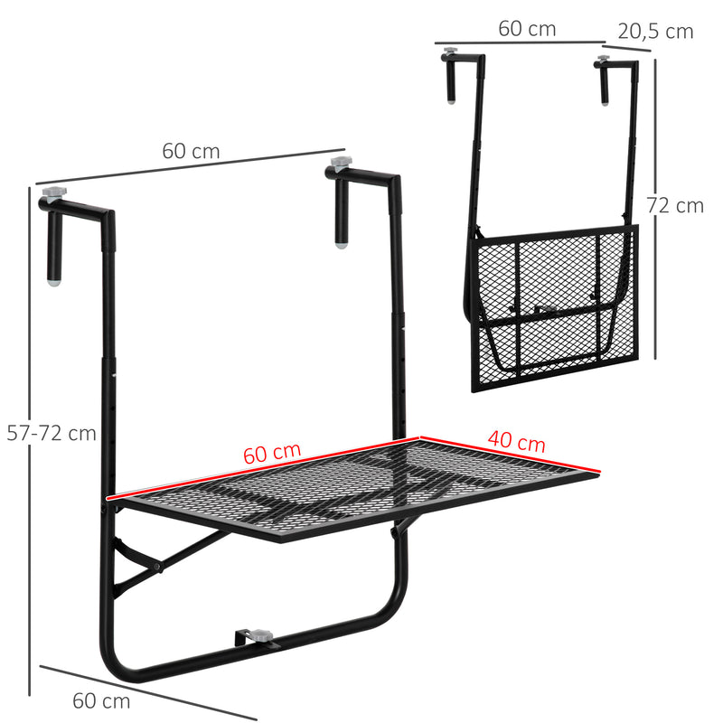 Outsunny Balcony Hanging Table Wall Mount Adjustable Folding Desk Patio Black