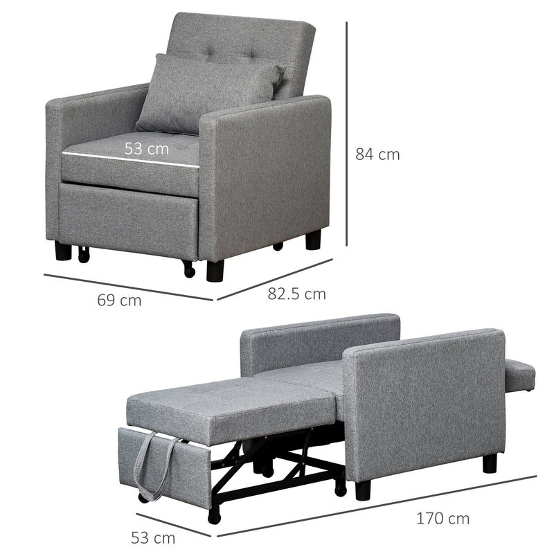 HOMCOM Convertible Single Sofa Bed with Tufted Upholstered Fabric, Grey