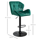 HOMCOM Set Of 2 Luxurious Velvet-Touch Bar Stools Metal Frame Footrest Green