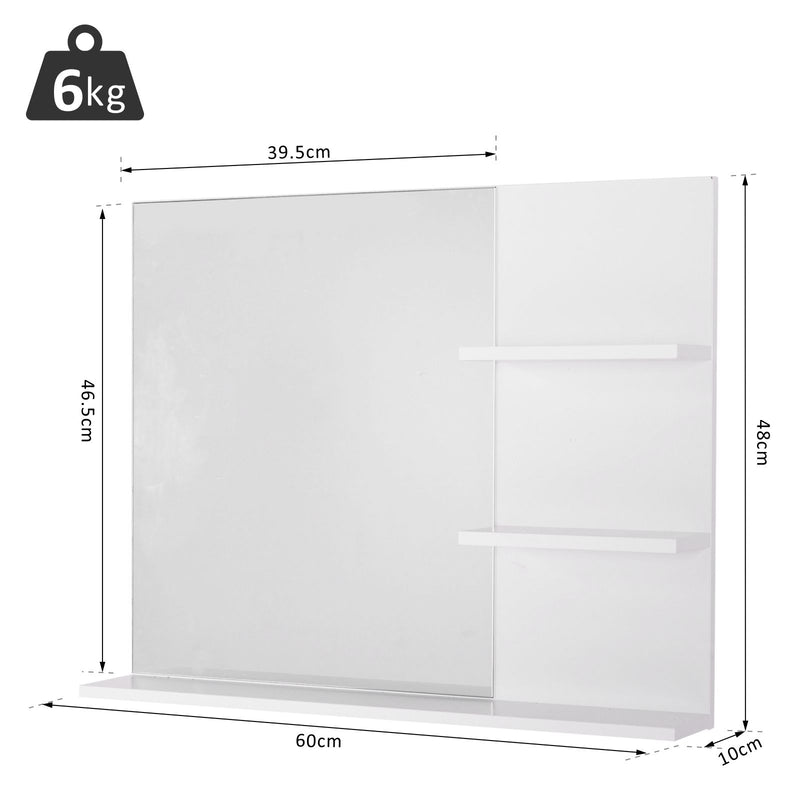 kleankin Bathroom Mirror Wall Mount Vanity Mirror with 3 Storage Shelves, White