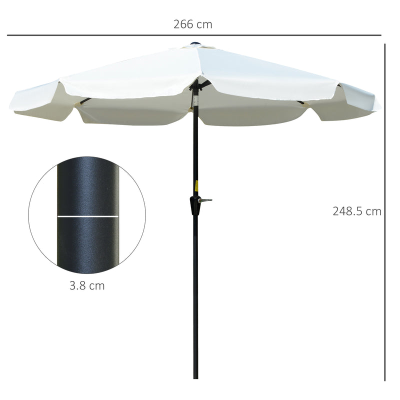 Outsunny 2.7m Patio Umbrella Garden Parasol with Crank, Ruffles, 8 Ribs, White