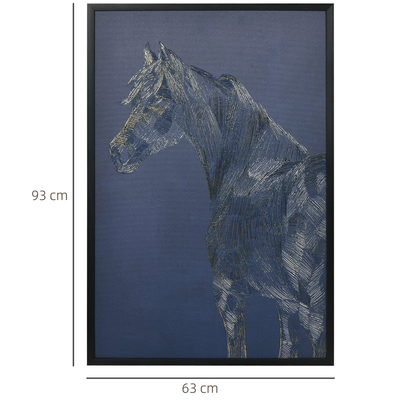 HOMCOM Gold Textured Canvas Wall Art Horse for Living Room Bedroom, 93x63cm