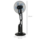 HOMCOM Pedestal Fan With Water Mist Spray Standing Fan W/ 2.8L Water Tank Black