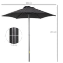 Outsunny 2m Parasol Patio Umbrella, Outdoor Sun Shade With 6 Ribs Black