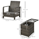 Outsunny 3 Piece PE Rattan Garden Sofa Set w/ 2 Chairs & Storage Table Grey