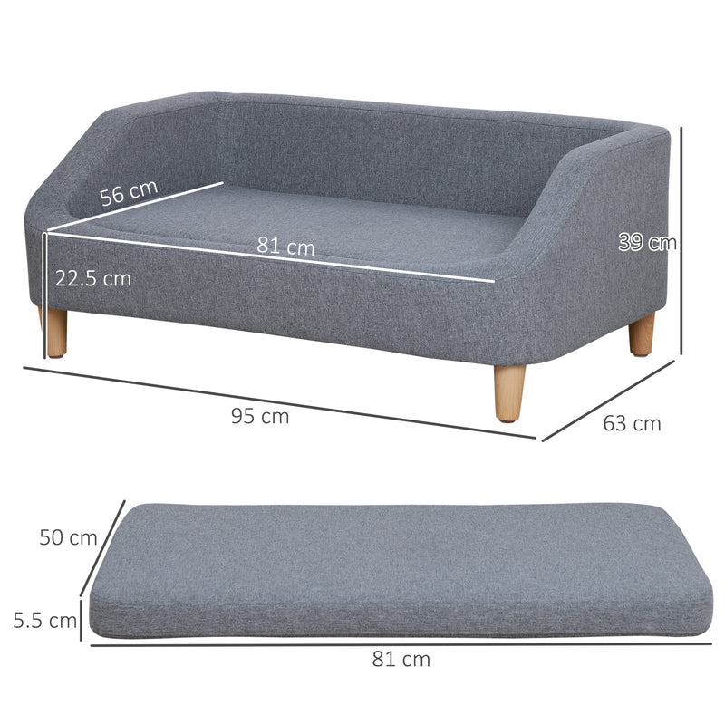 PawHut Dog Sofa Bed Cat Sofa w/ Soft Cushion for Small Medium Large Dogs Grey