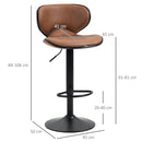 HOMCOM Bar Stool Set of 2 Microfiber Cloth Adjustable Armless Chairs Brown