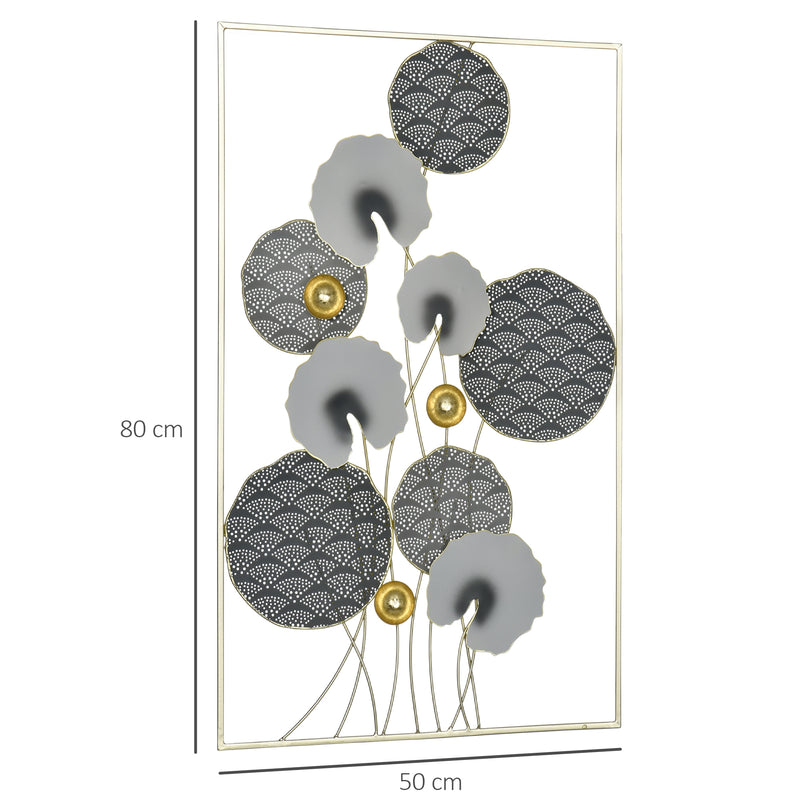 HOMCOM 3D Metal Wall Art Leaves for Home Decor, Hanging Wall Sculpture, Gold