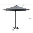 Outsunny 3(m) Cantilever Parasol Patio Umbrella w/ Crank Solar Lights Dark Grey