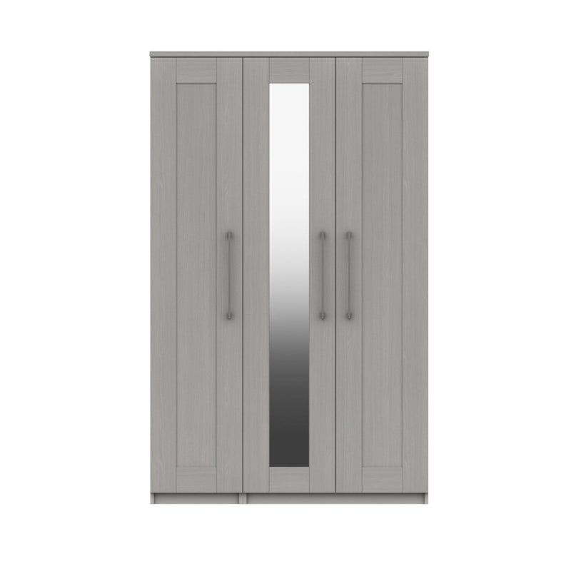 Chester Ready Assembled Wardrobe with 3 Doors & Mirror - Light Grey