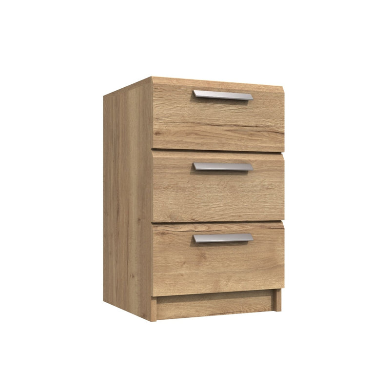 Buckingham Ready Assembled Bedside Table with 3 Drawers - Natural Rustic Oak