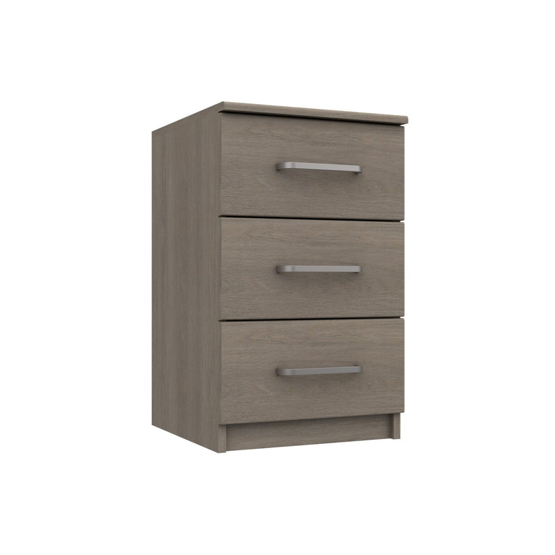 Windsor Ready Assembled Bedside Table with 3 Drawers - Beige Grey Oak
