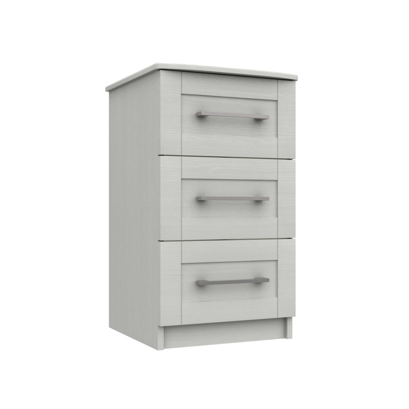 Chester Ready Assembled Bedside Table with 3 Drawers - White