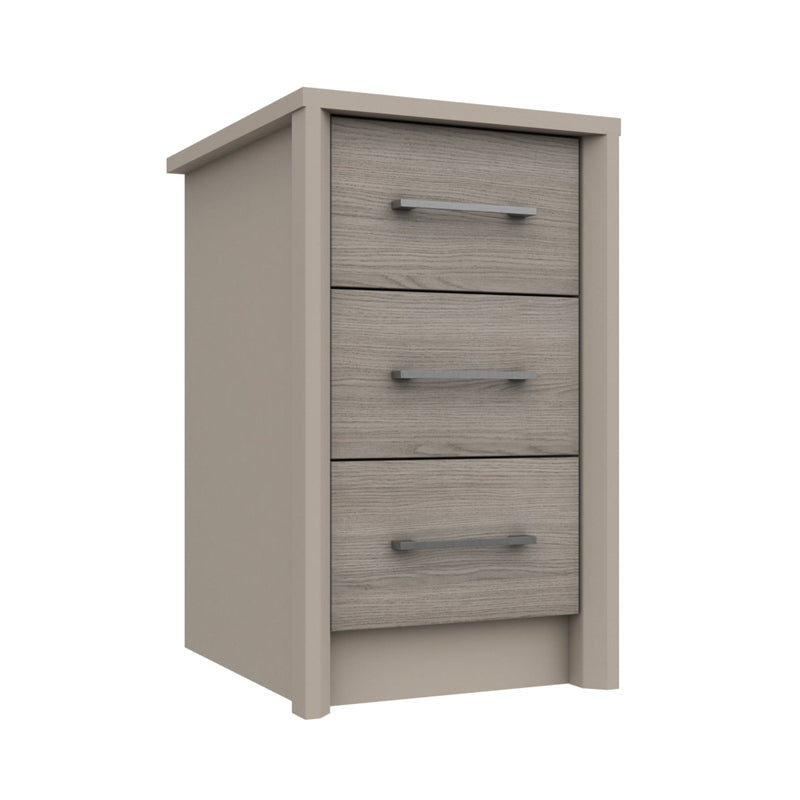 Miley Ready Assembled Bedside Table with 3 Drawers - Grey Oak