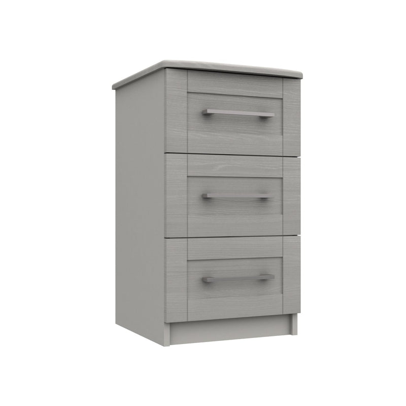 Chester Ready Assembled Bedside Table with 3 Drawers - Light Grey