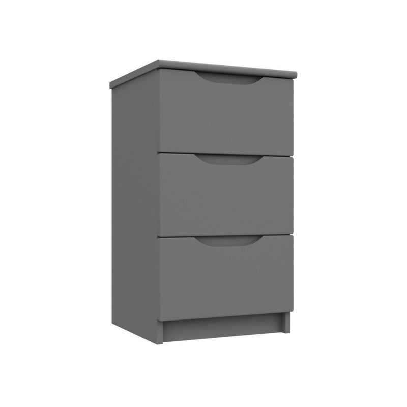 Balagio Ready Assembled Bedside Table with 3 Drawers - Dusk Grey Gloss