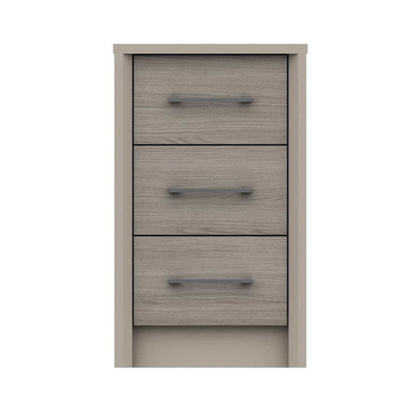 Miley Ready Assembled Bedside Table with 3 Drawers - Grey Oak