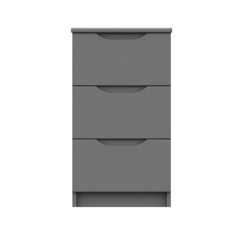 Balagio Ready Assembled Bedside Table with 3 Drawers - Dusk Grey Gloss