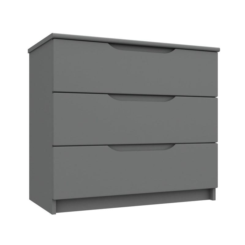 Balagio Ready Assembled Chest of Drawers with 3 Drawers - Dusk Grey Gloss