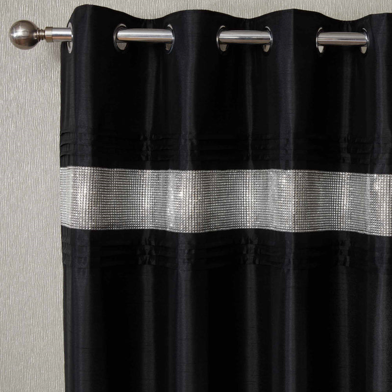 Cannes Eyelet Curtains -  Faux Silk Pintuck Embellished  - Black