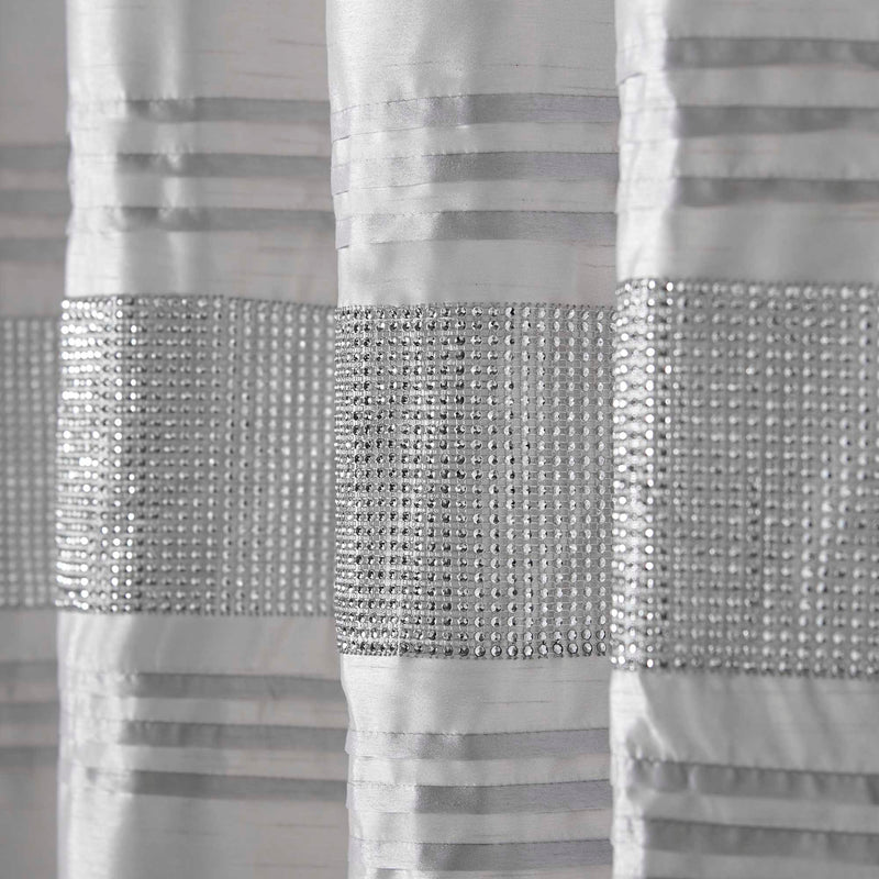Cannes Eyelet Curtains - Faux Silk Pintuck Embellished -Silver