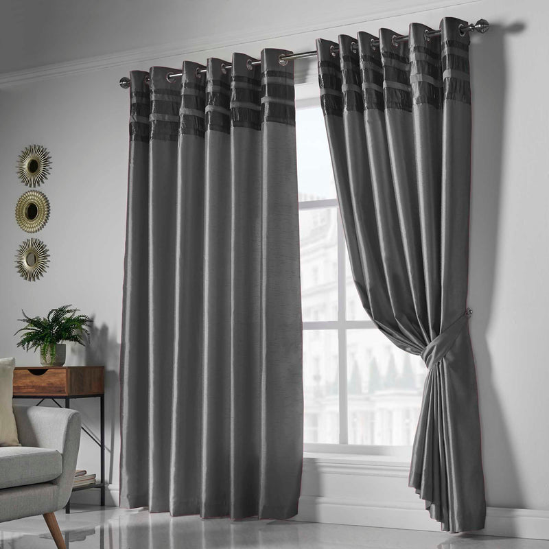 Denver Lined Eyelet Curtains - Charcoal Grey