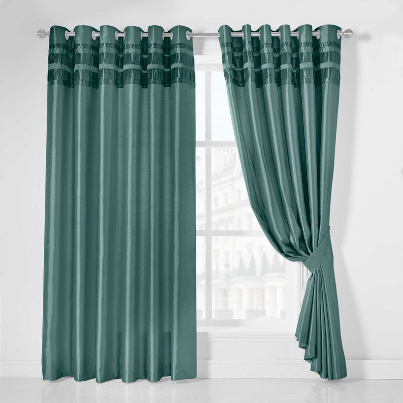 Denver Lined Eyelet Curtains - Jade Green