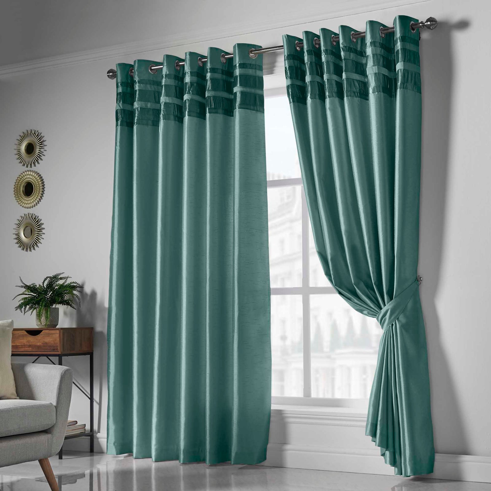 Denver Lined Eyelet Curtains Jade Green