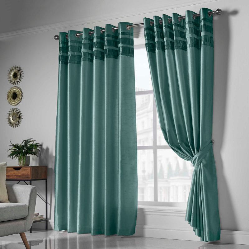 Denver Lined Eyelet Curtains - Jade Green