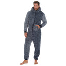 Men's Frosted Sherpa Fleece Hooded Onesie- Navy