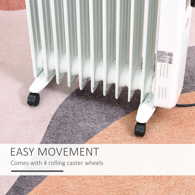 HOMCOM 2720W Oil Filled Radiator, 11 Fin Portable Electric Heater with LED Display, 24H Timer, 3 Heat Settings, Adjustable Thermostat, Safety Cut off, Remote Control, White