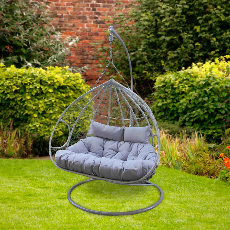 Silver & Stone Ariana Hanging Cocoon Rattan Double Egg Chairs - Grey