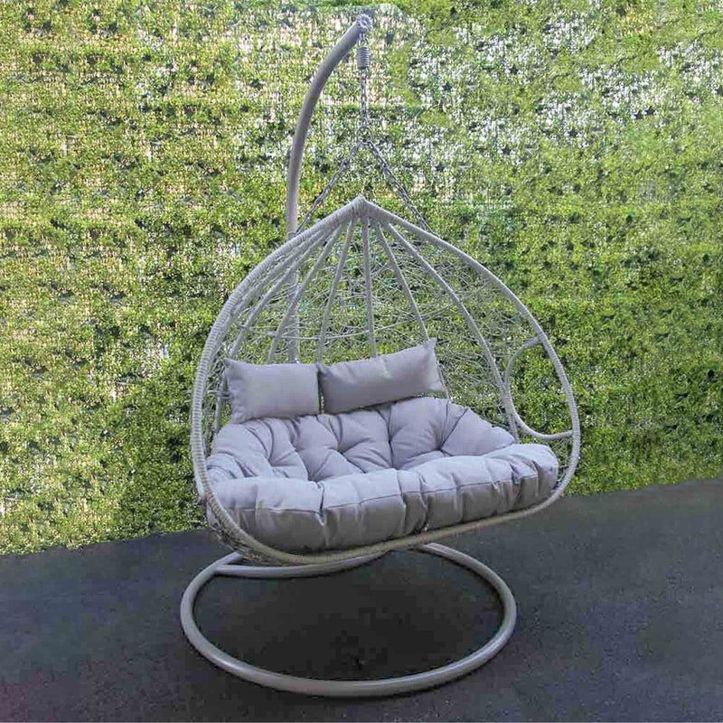 Silver & Stone Ariana Hanging Cocoon Rattan Double Egg Chairs - Grey