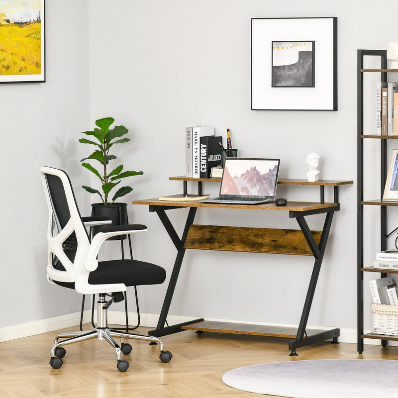 Computer Desk with Monitor Shelf and Storage R Shaped Gaming Study Writing Table for Home Office Brown Office