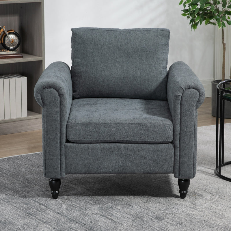HOMCOM Vintage Armchair Fabric Accent Chair with Gourd-Shaped Rubber Wood Legs