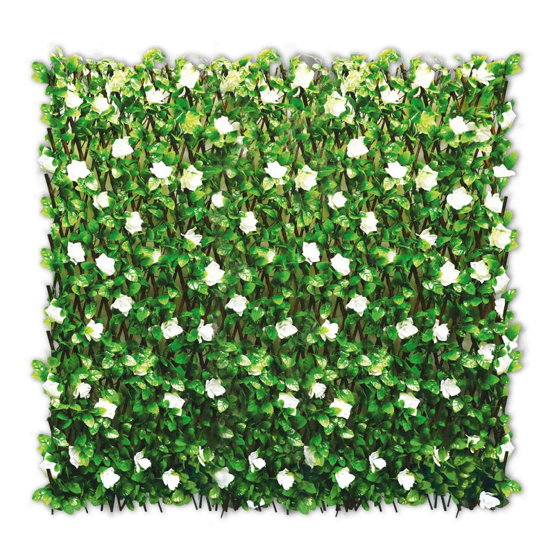 Silver & Stone Expanding White Floral Ivy Trellis with Artificial Leaves 2m x 1m